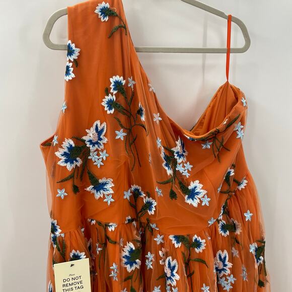 NWT Jessakae 3X Serene Floral Dress Orange Floral One Shoulder Embroidered - Picture 8 of 16